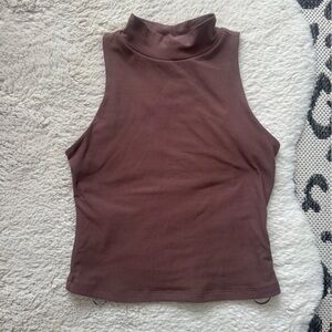 Sleeveless Mock Neck Crop Top in Chocolate Brown
